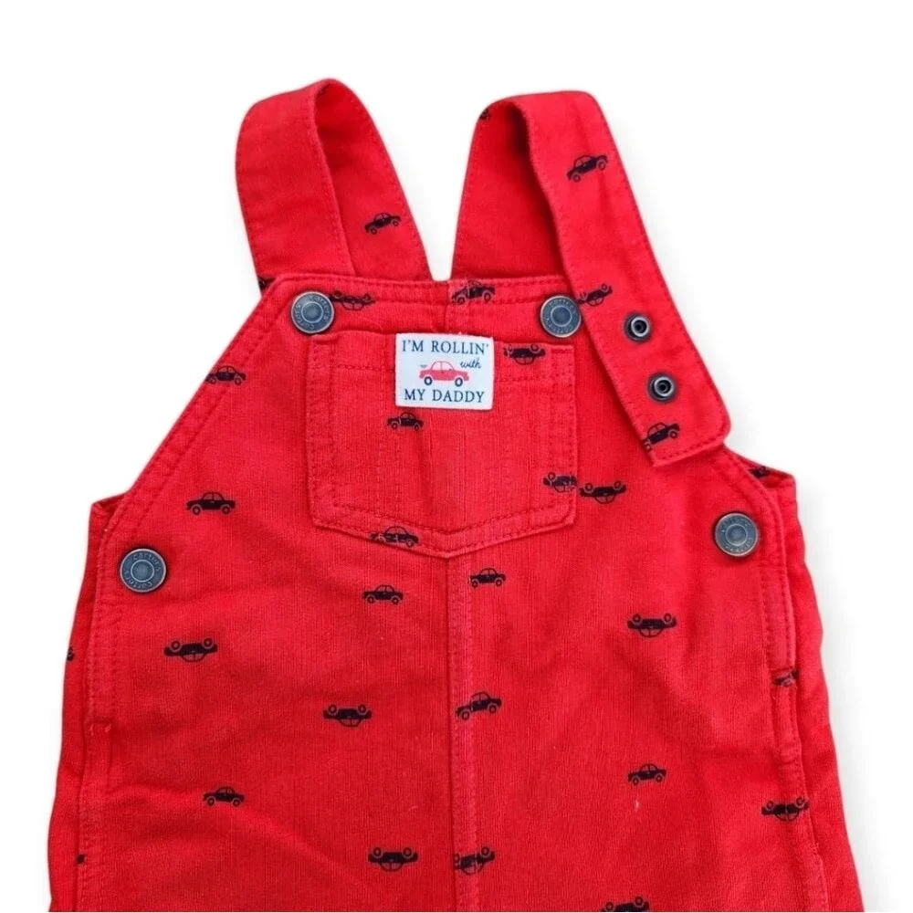 2-Piece Carter's Baby Red shortalls Overalls Striped T-Shirt Kids 12 Months